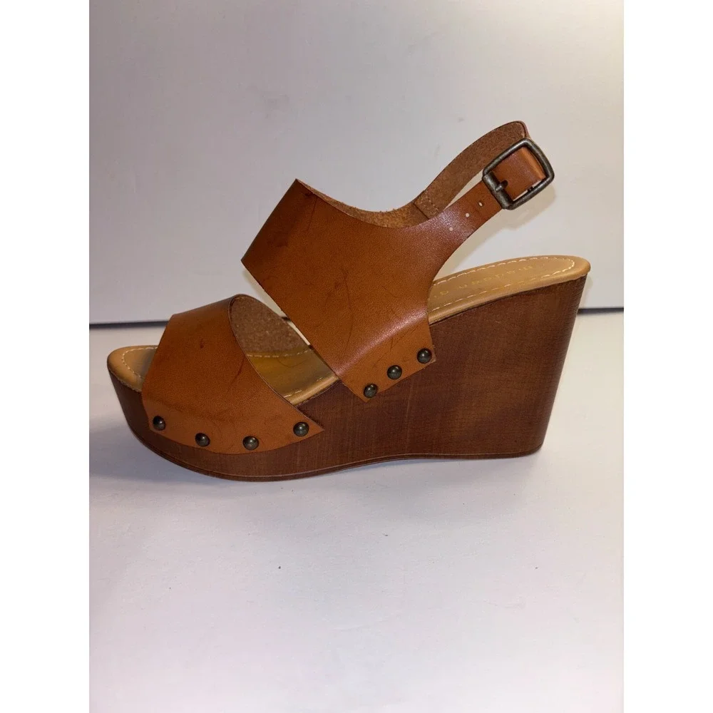 Madden Girl Driiggs Wedge Sandal Women's 8.5 Brown Faux Leather Comfort Open Toe